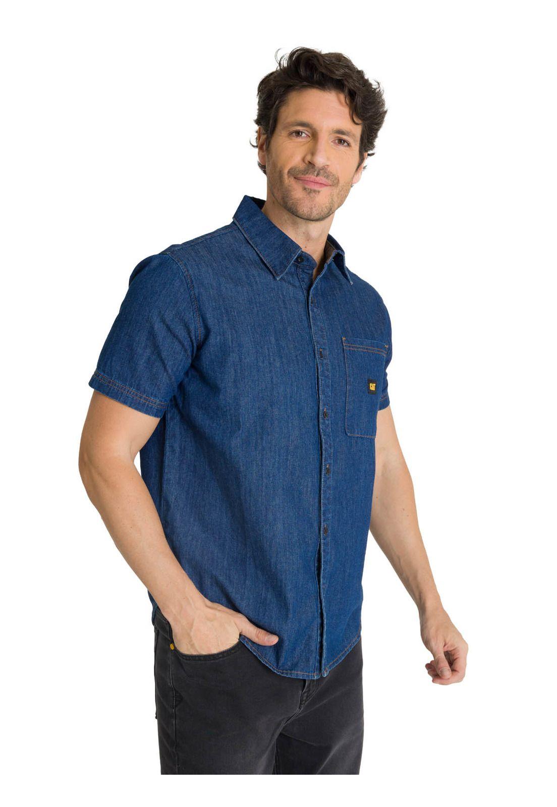 Camisa Manga Corta Hombre Denim Azul-1