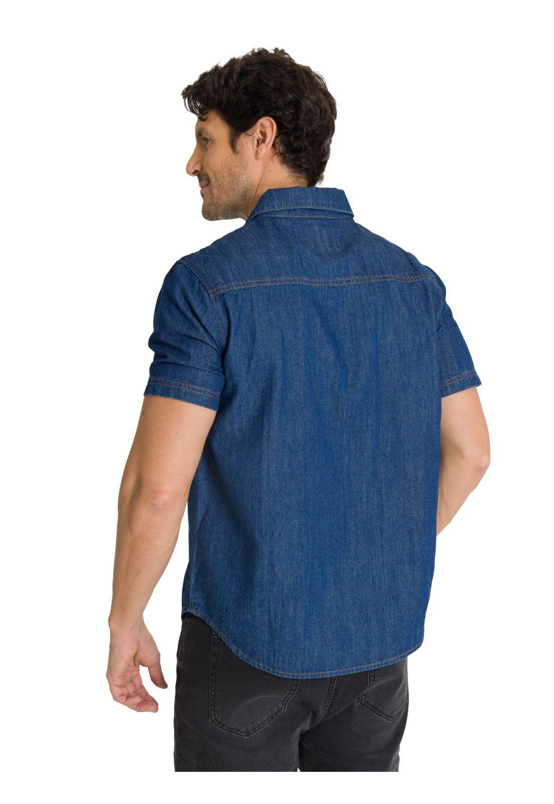Camisa Manga Corta Hombre Denim Azul-3