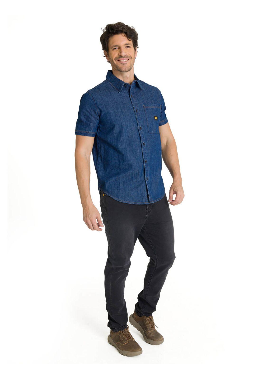 Camisa Manga Corta Hombre Denim Azul-5