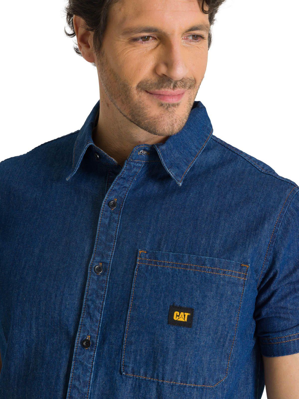 Camisa Manga Corta Hombre Denim Azul-4