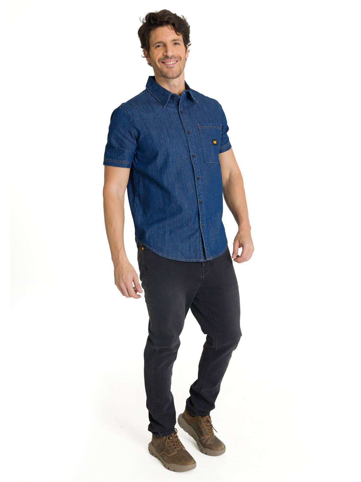 Camisa Manga Corta Hombre Denim Azul-5