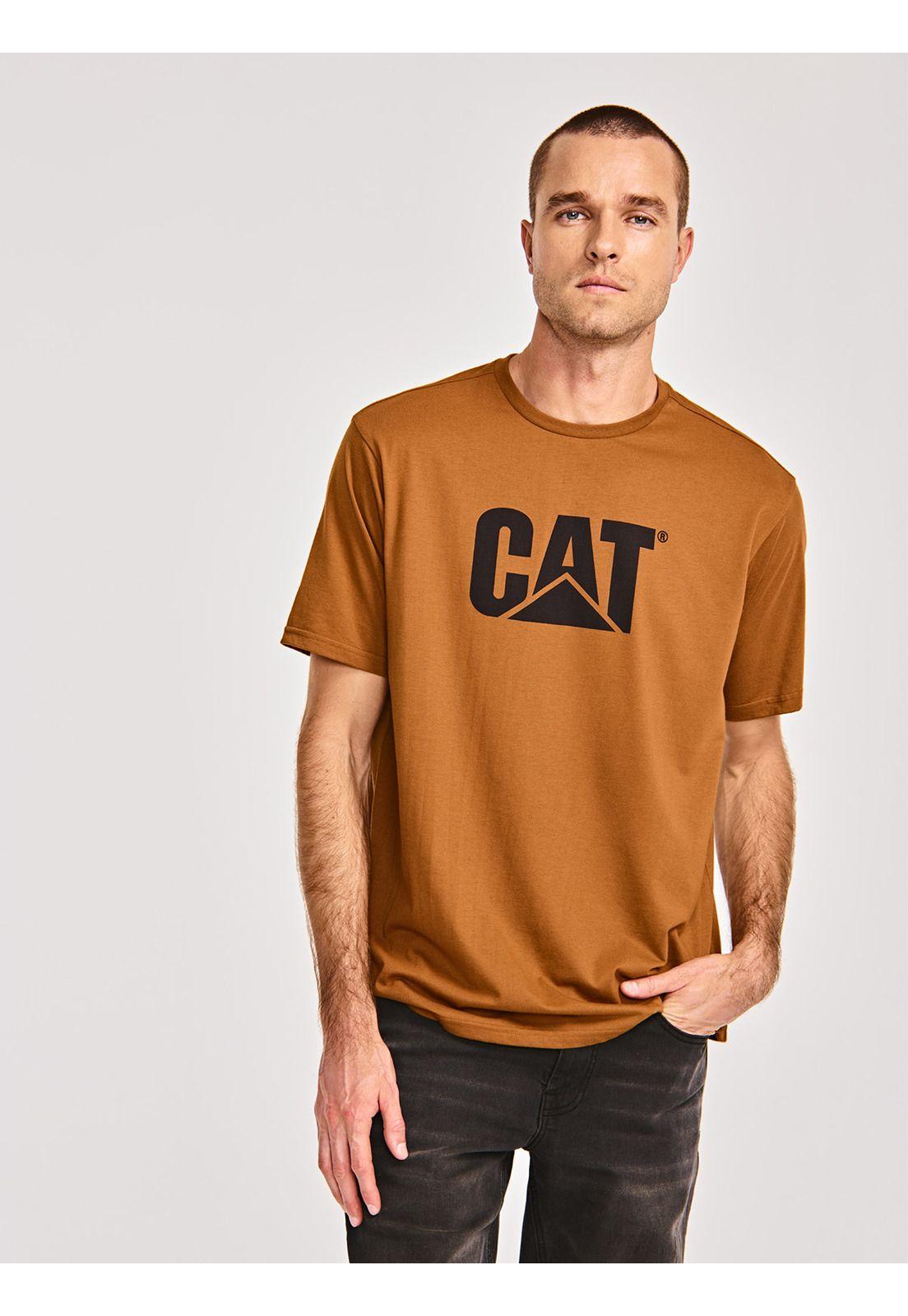 Polera Manga Corta Hombre Cat Logo Tee Café-0