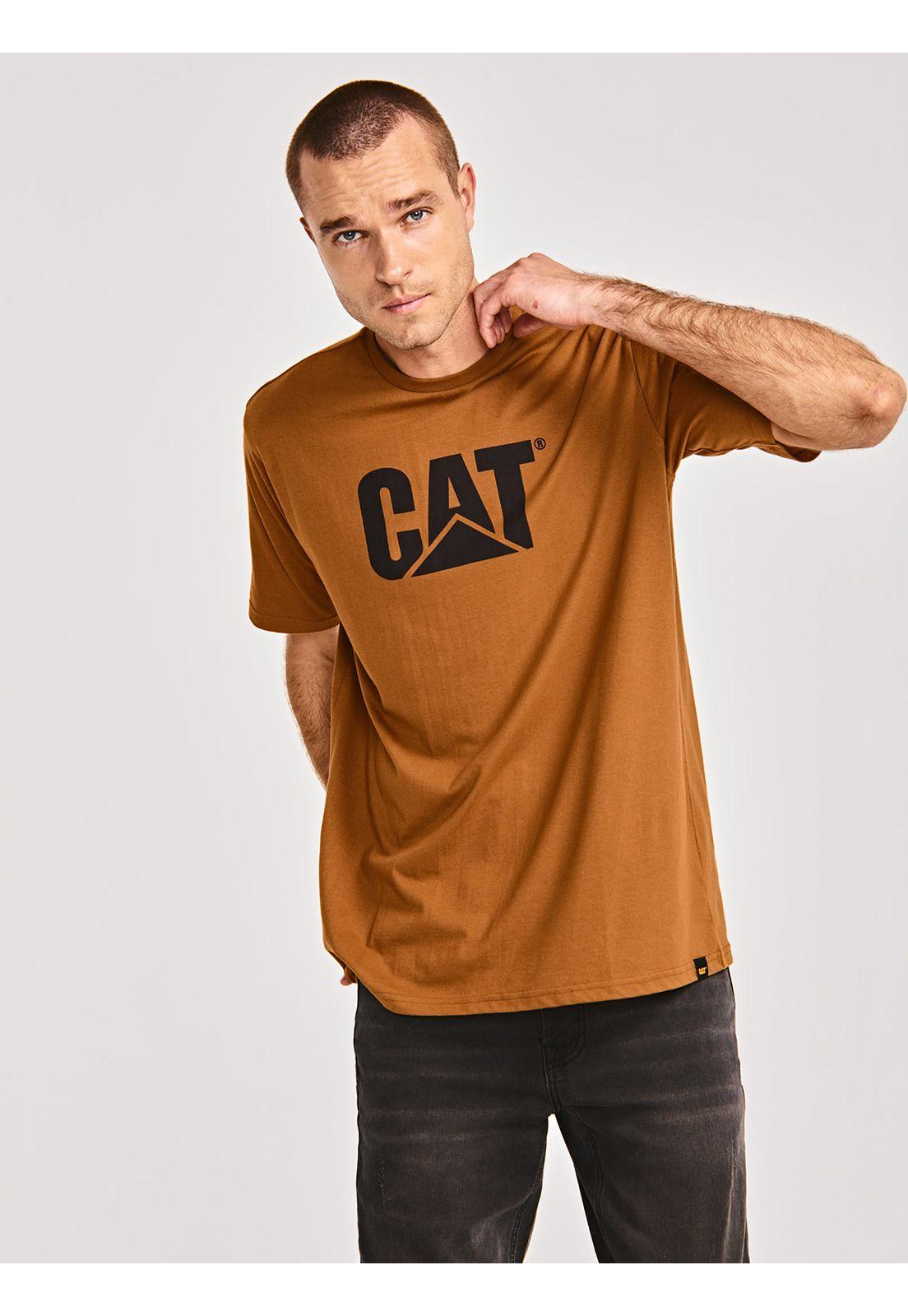 Polera Manga Corta Hombre Cat Logo Tee Café-1