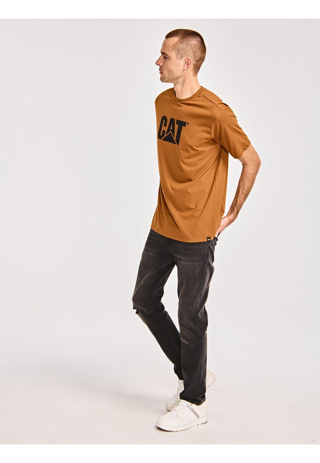 Polera Manga Corta Hombre Cat Logo Tee Café-4