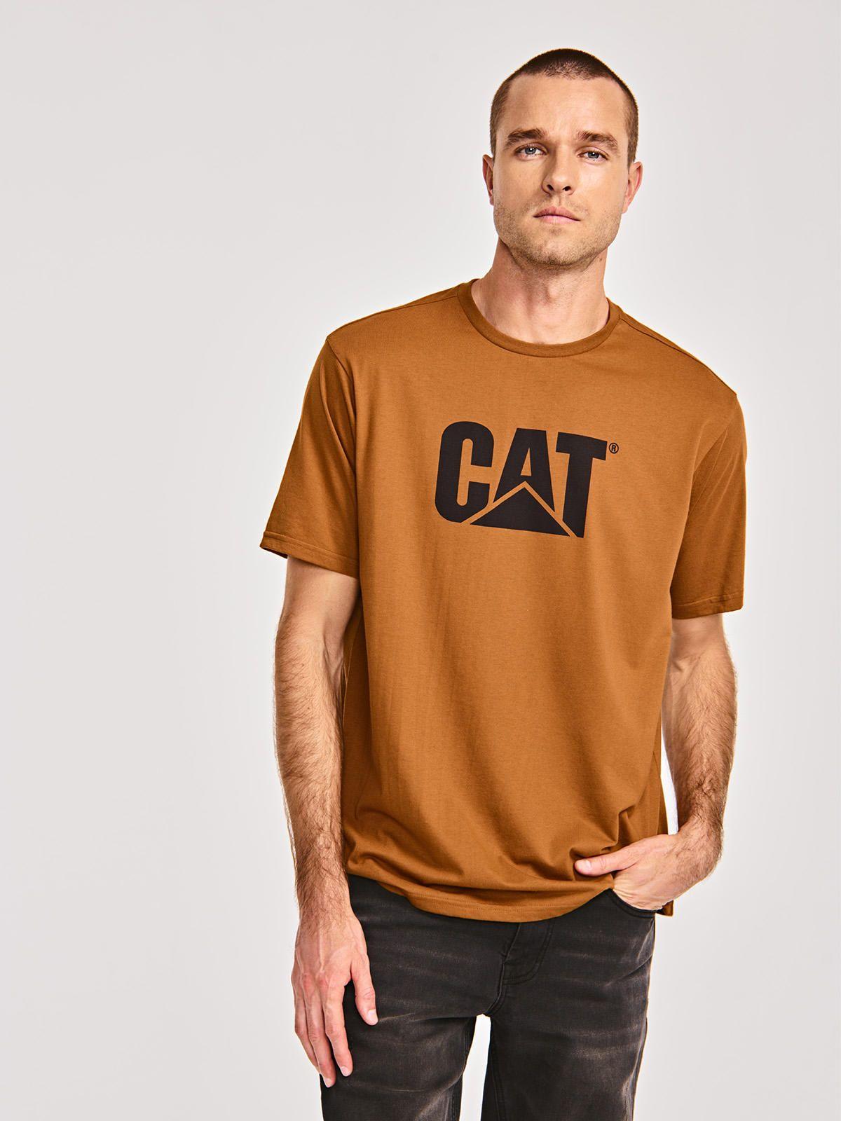Polera Manga Corta Hombre Cat Logo Tee Café-0