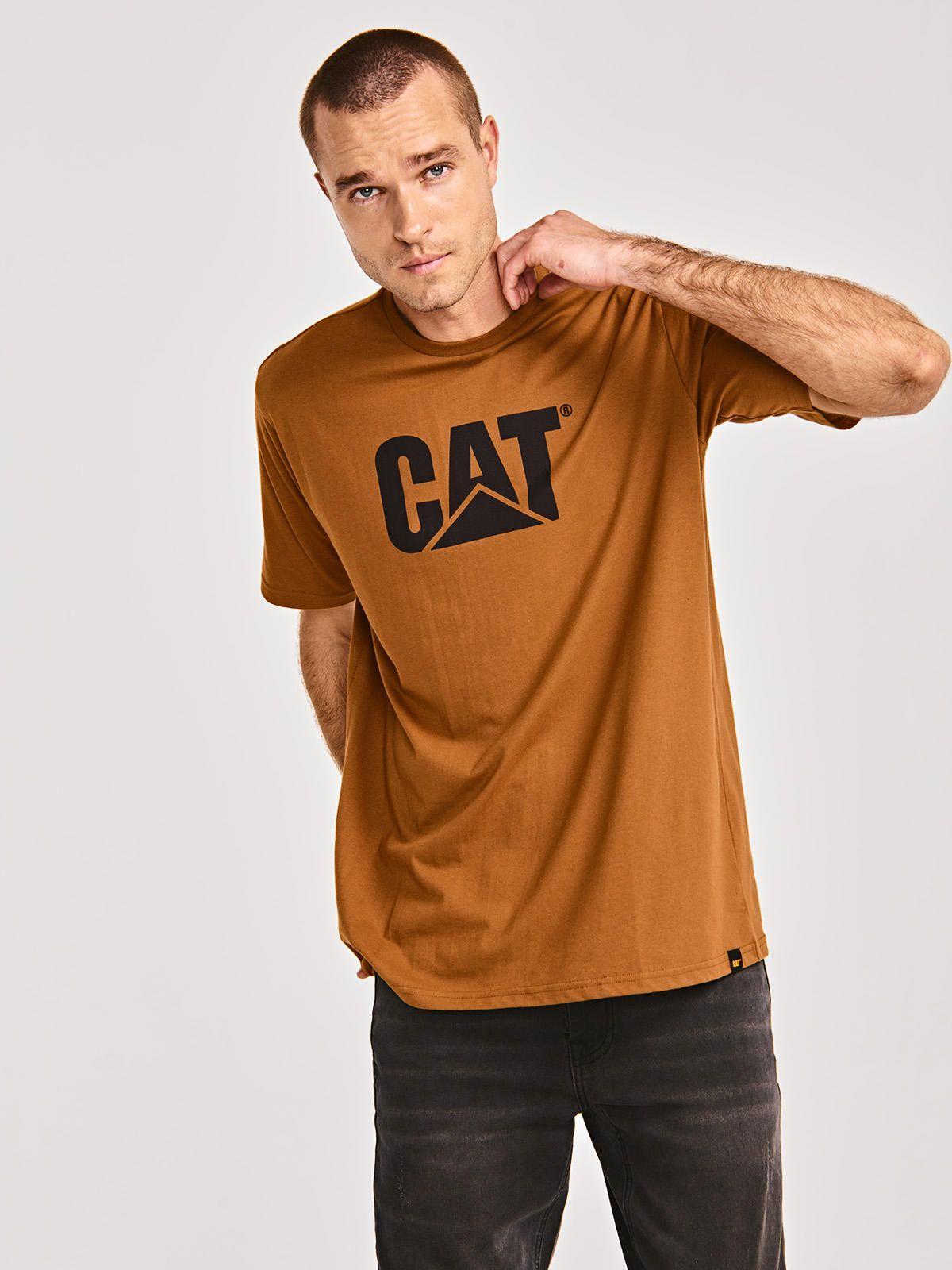 Polera Manga Corta Hombre Cat Logo Tee Café-1