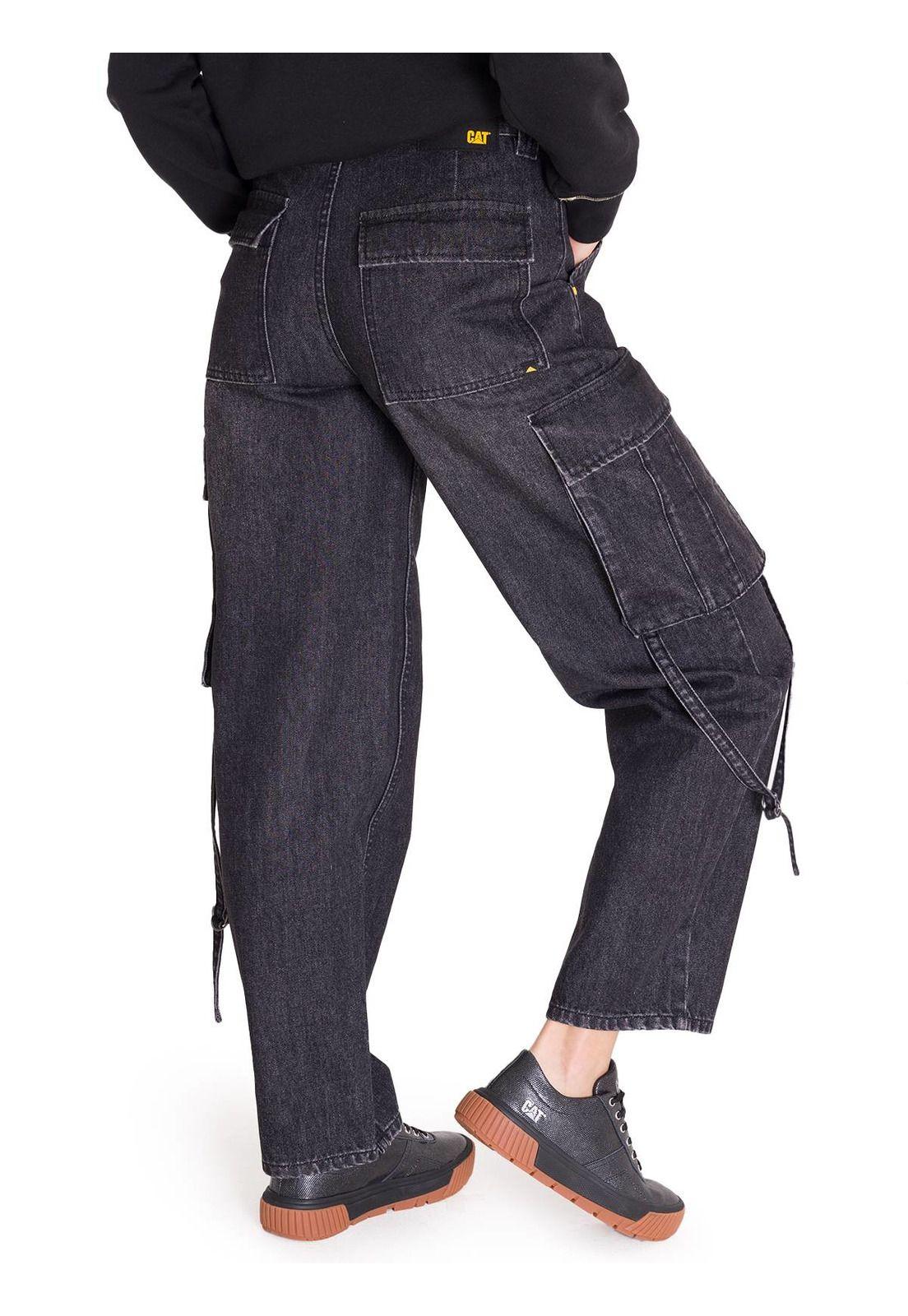 Jeans Rigid Exaggerated Cargo Mujer Gris-0