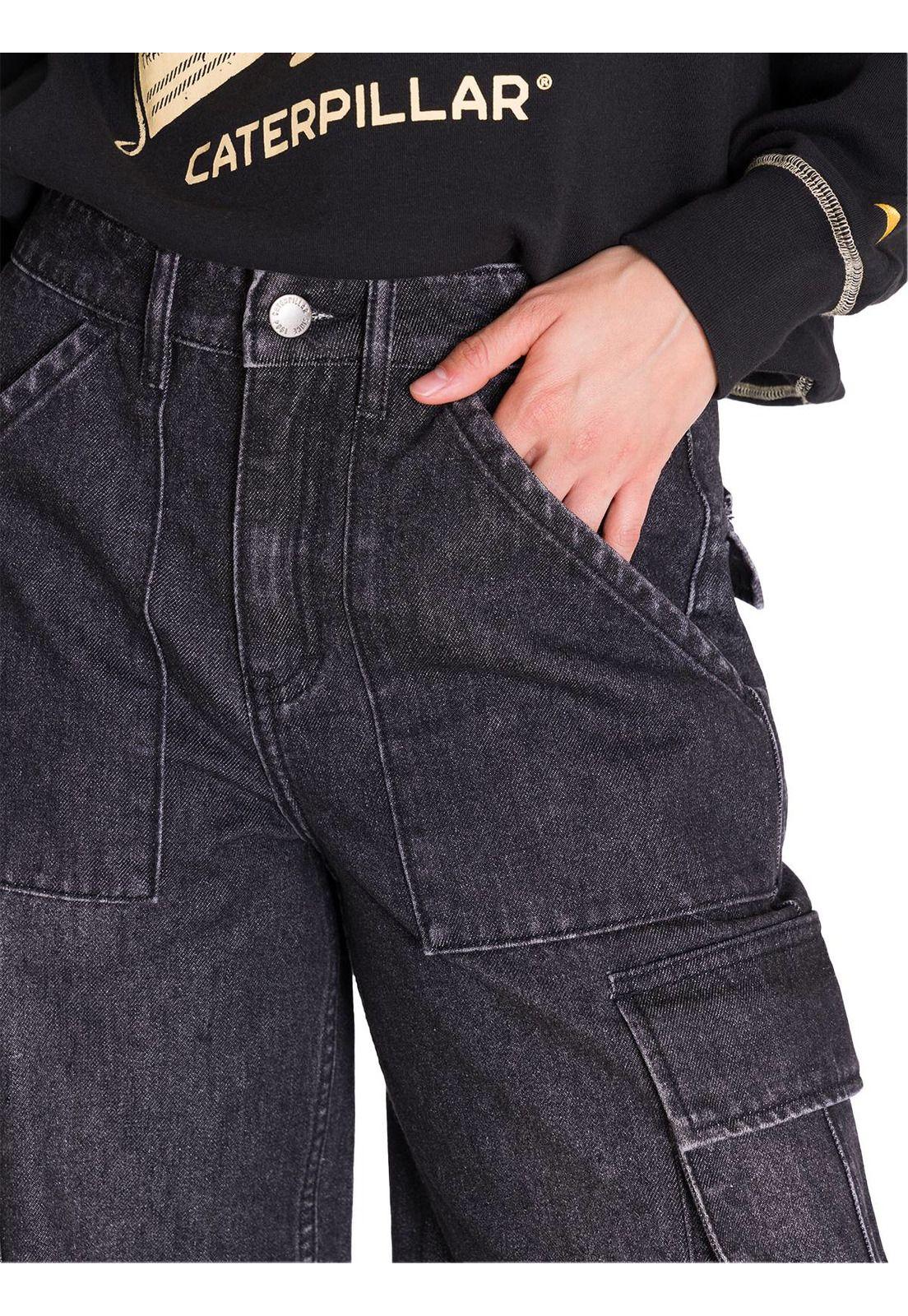 Jeans Rigid Exaggerated Cargo Mujer Gris-3