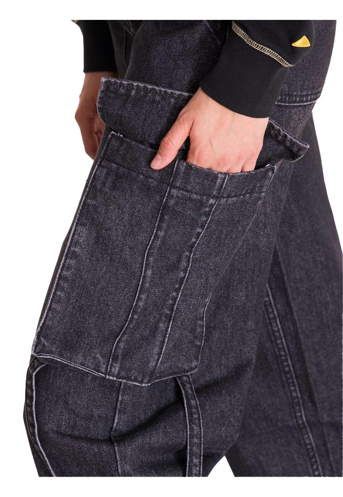Jeans Rigid Exaggerated Cargo Mujer Gris-4