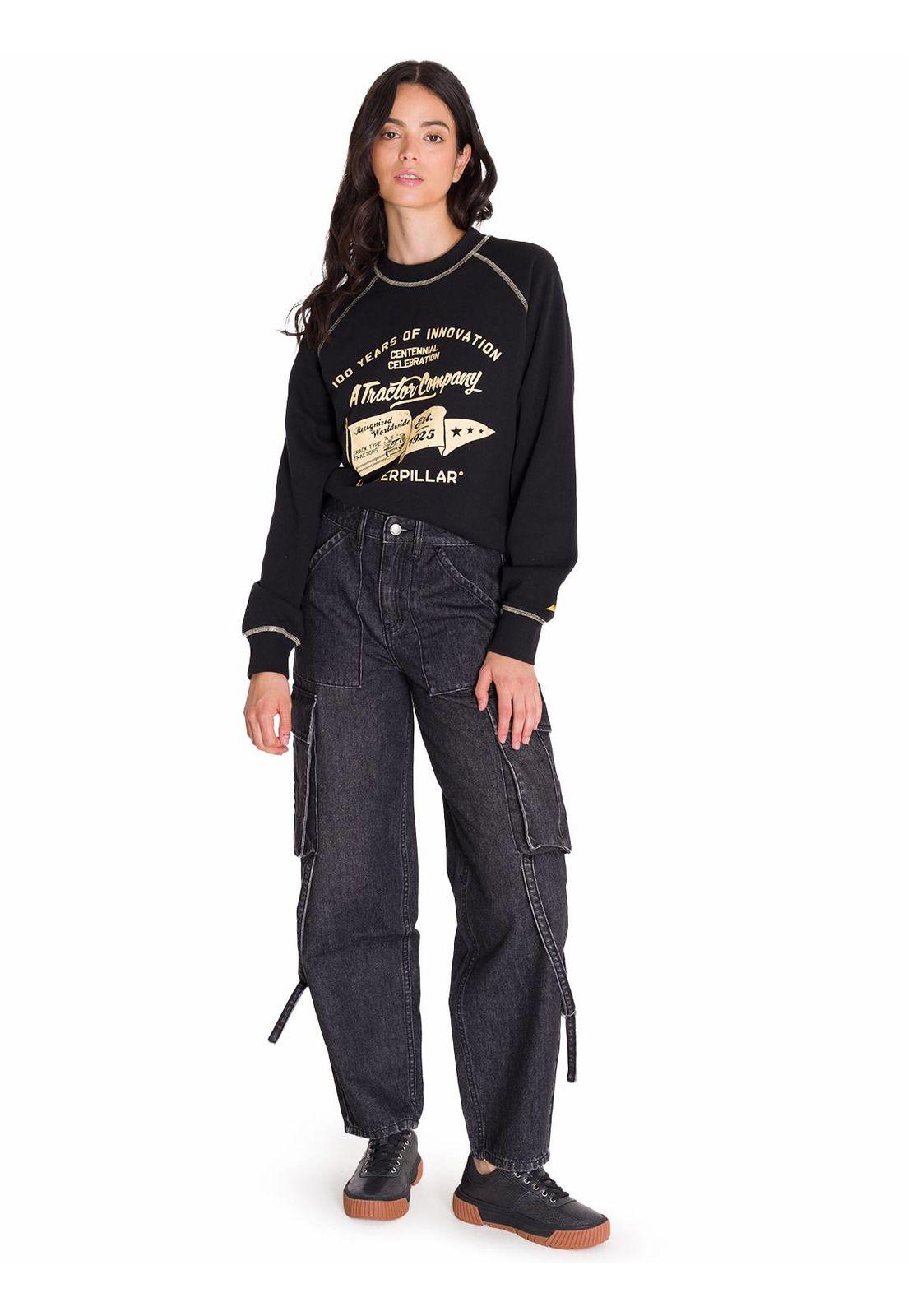 Jeans Rigid Exaggerated Cargo Mujer Gris-5