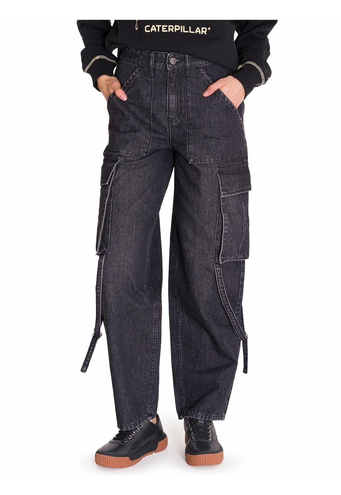 Jeans Rigid Exaggerated Cargo Mujer Gris-6