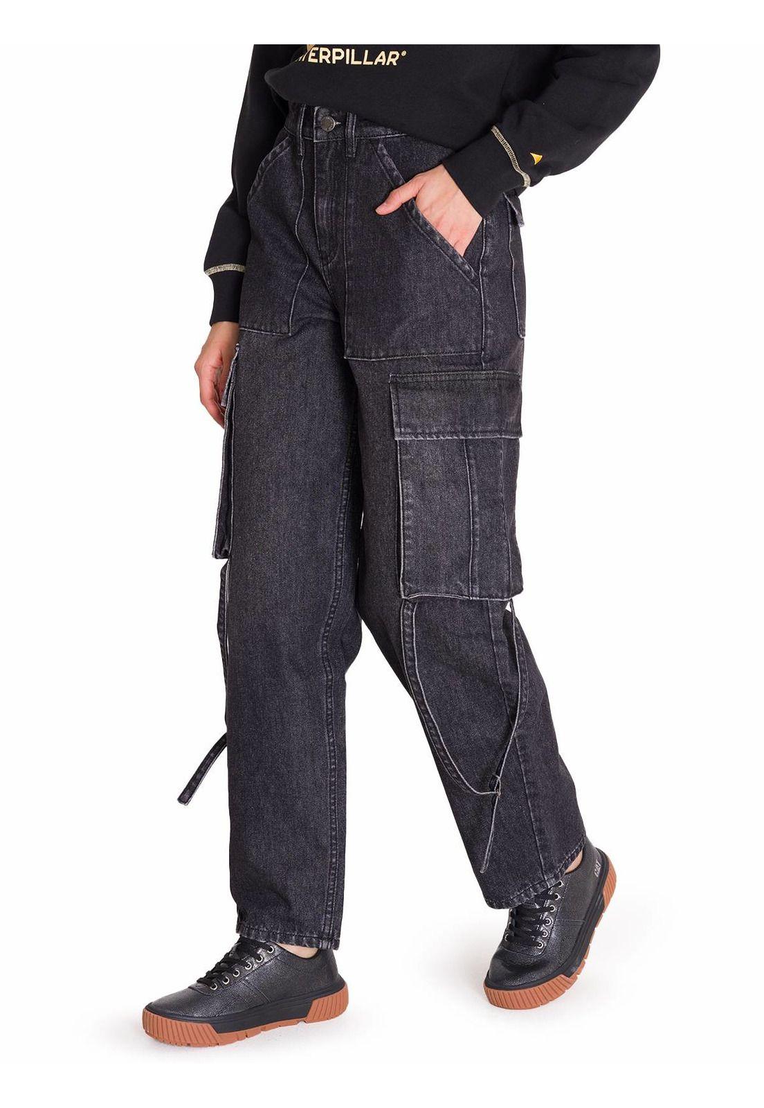 Jeans Rigid Exaggerated Cargo Mujer Gris-7