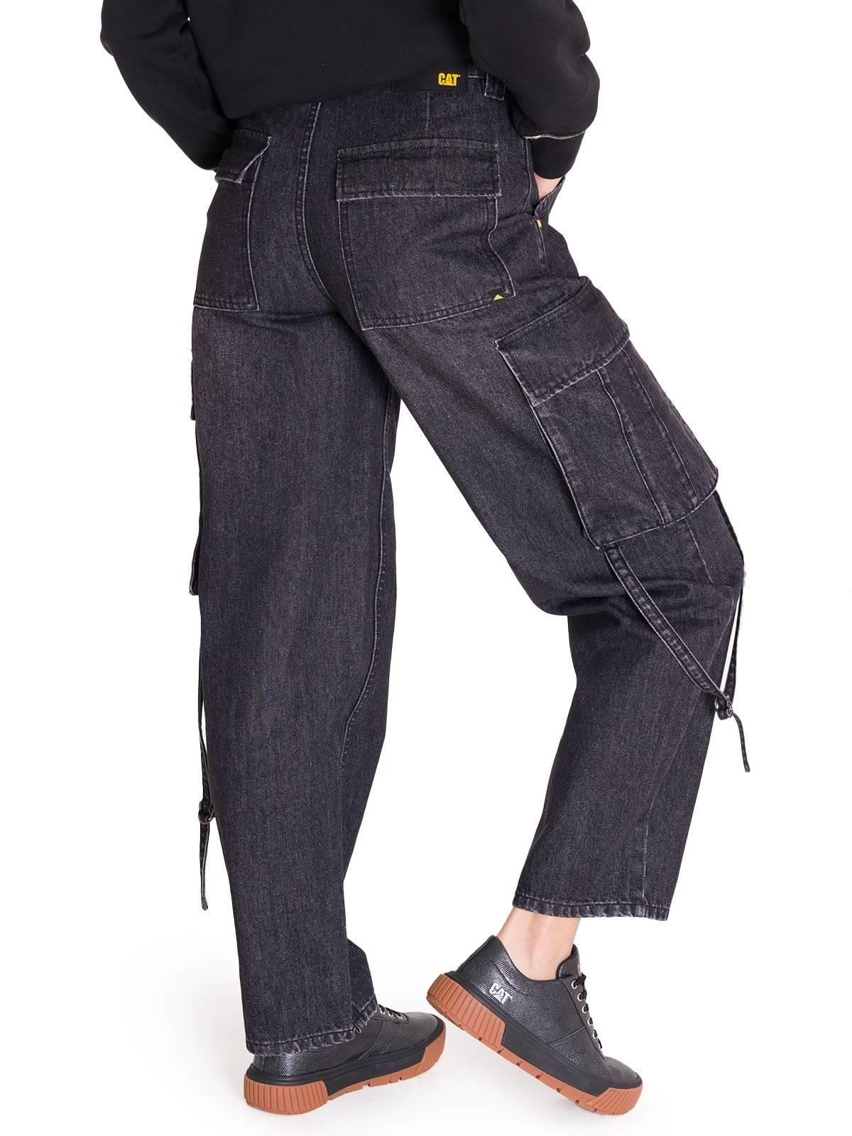 Jeans Rigid Exaggerated Cargo Mujer Gris-0