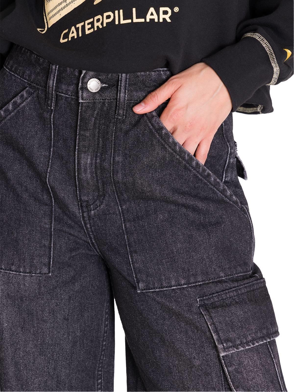 Jeans Rigid Exaggerated Cargo Mujer Gris-3