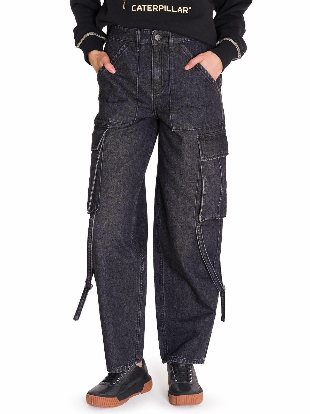 Jeans Rigid Exaggerated Cargo Mujer Gris-6