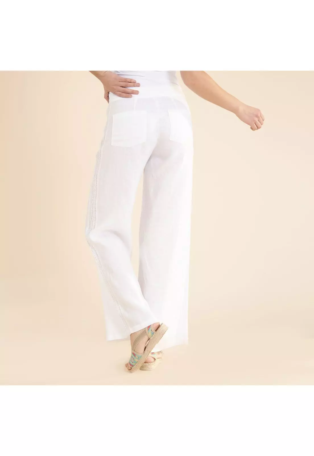 Pantalón Lino Orgánico Mujer Aman Blanco-4