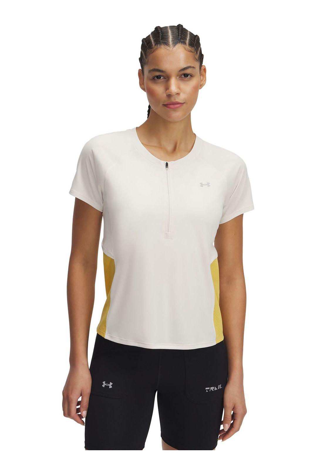 Polera Manga Corta Ua Trail Run Zip Café Para Mujer-0