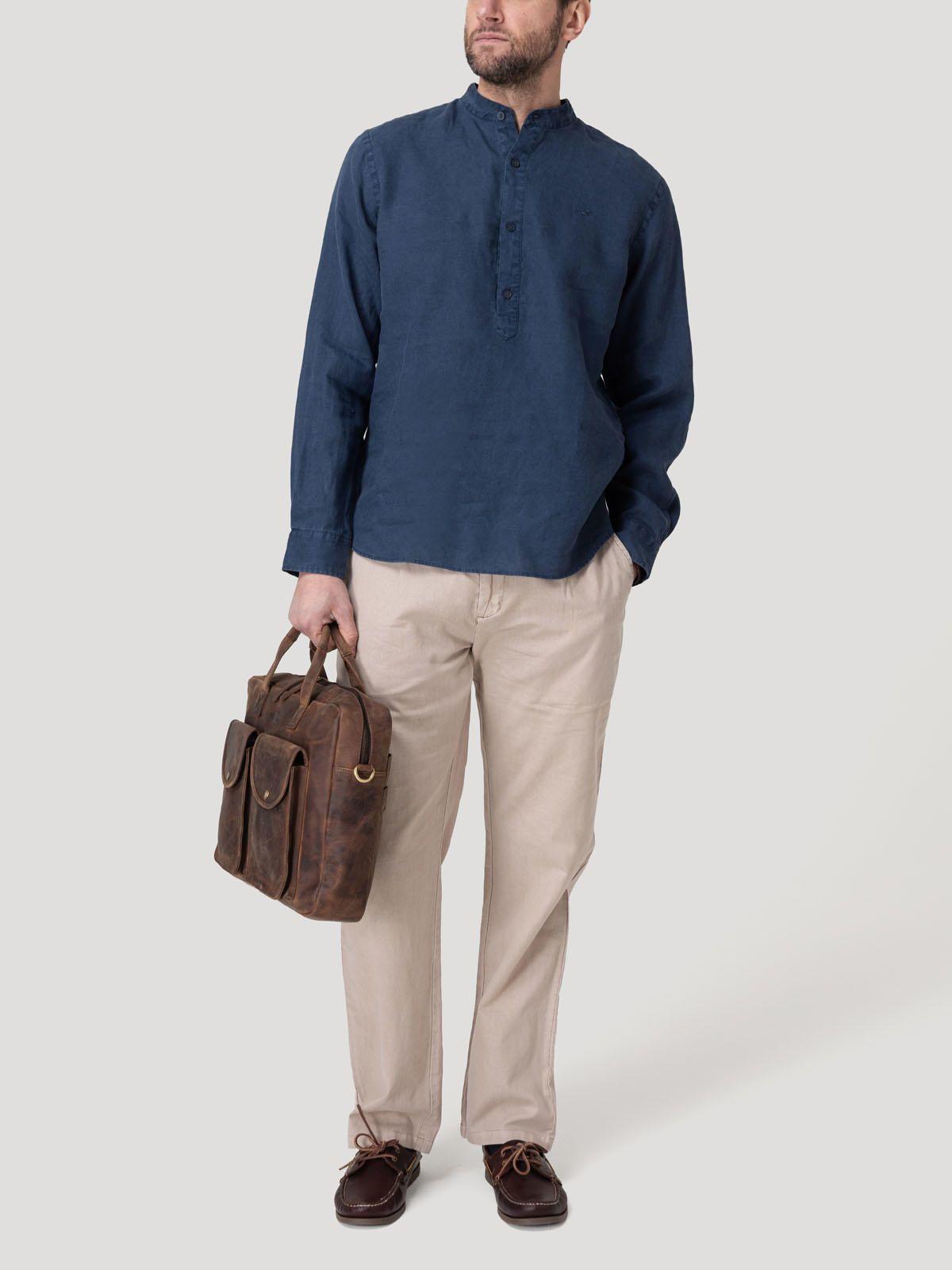 Camisa Lino Orgánico Hombre Linenmao Azul-7