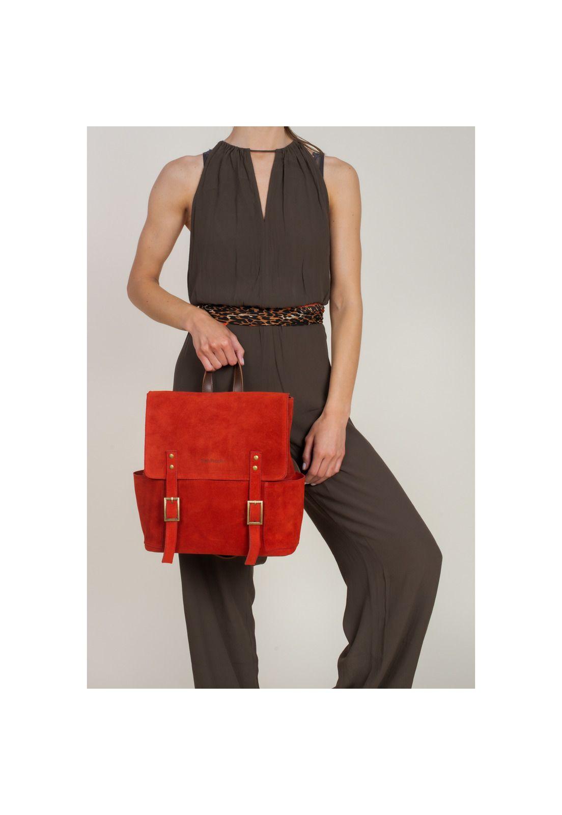 Mochila Cuero Esmeralda Back Rojo Mujer-4