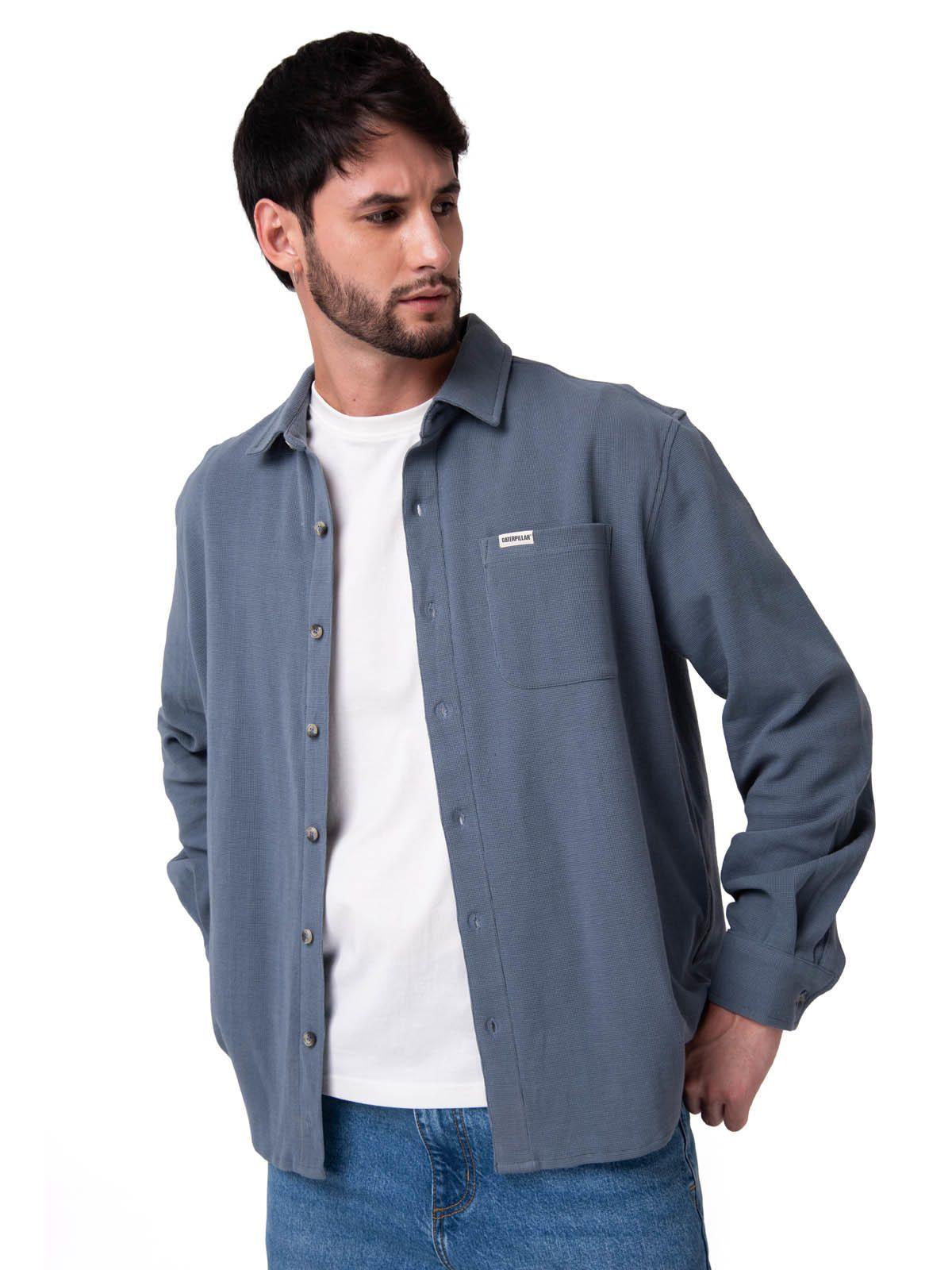 Camisa Manga Larga Hombre Waffle Knit Azul-0