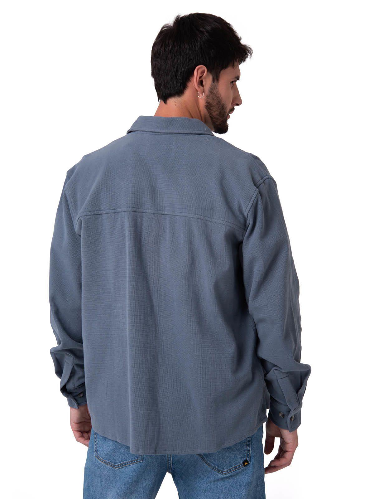Camisa Manga Larga Hombre Waffle Knit Azul-1