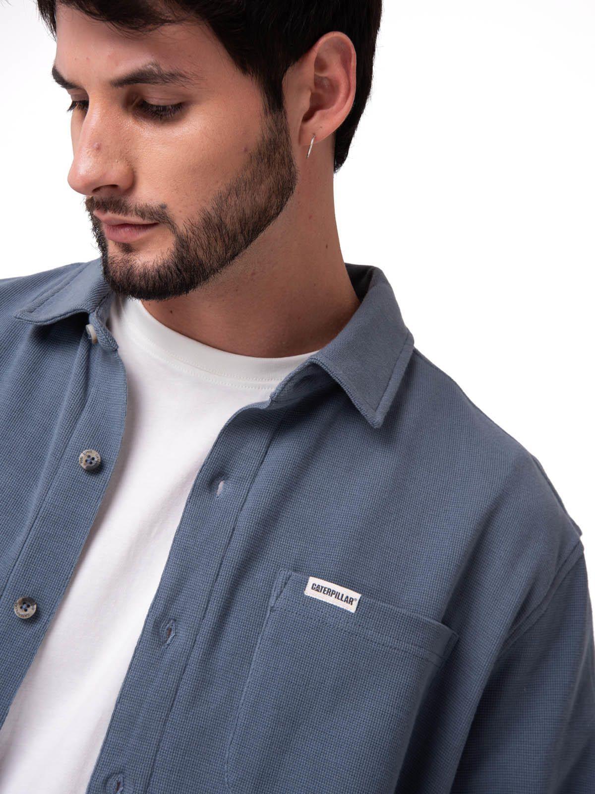 Camisa Manga Larga Hombre Waffle Knit Azul-3