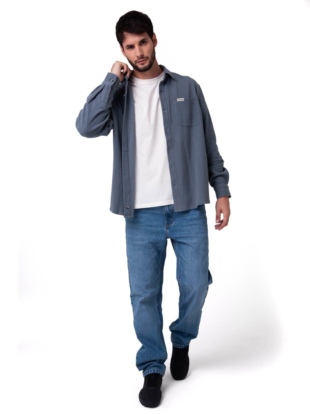 Camisa Manga Larga Hombre Waffle Knit Azul-4