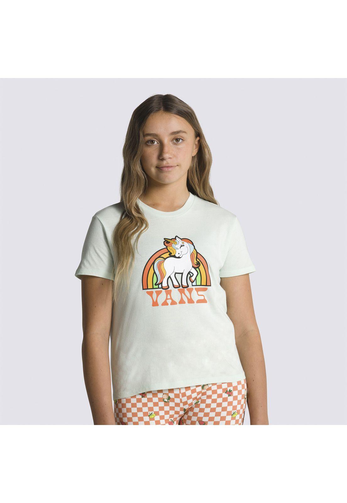 Polera M/C Unicorn Rainbow Crew Celeste Niño-0