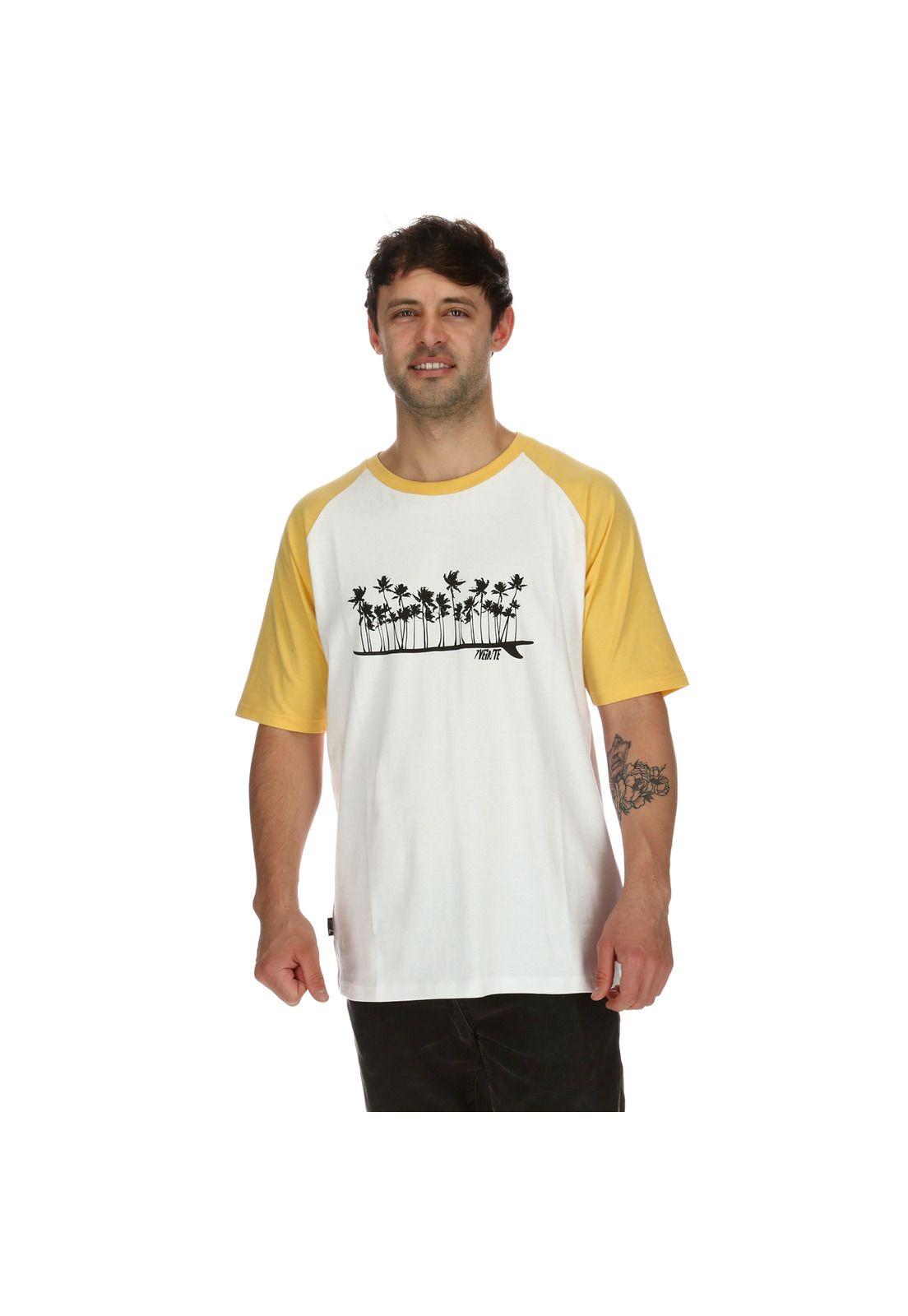 Polera M/C Hombre Raglan Surf Ss Blanco/Amarillo 7Veinte-0