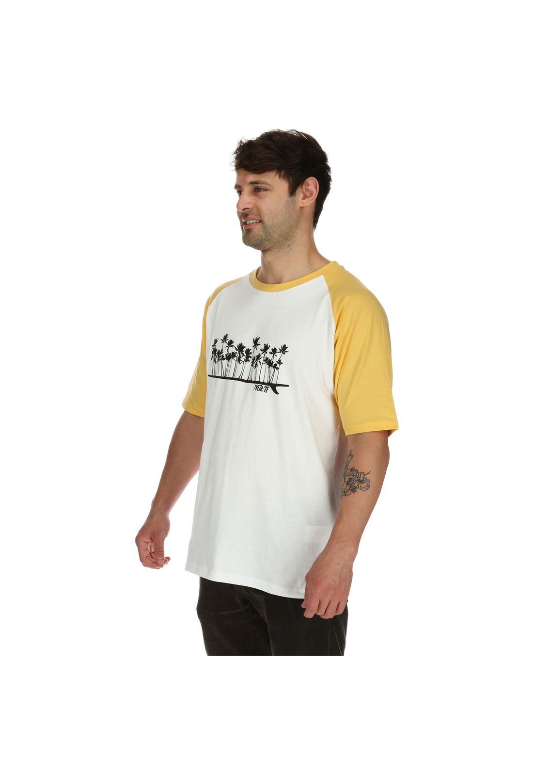 Polera M/C Hombre Raglan Surf Ss Blanco/Amarillo 7Veinte-1