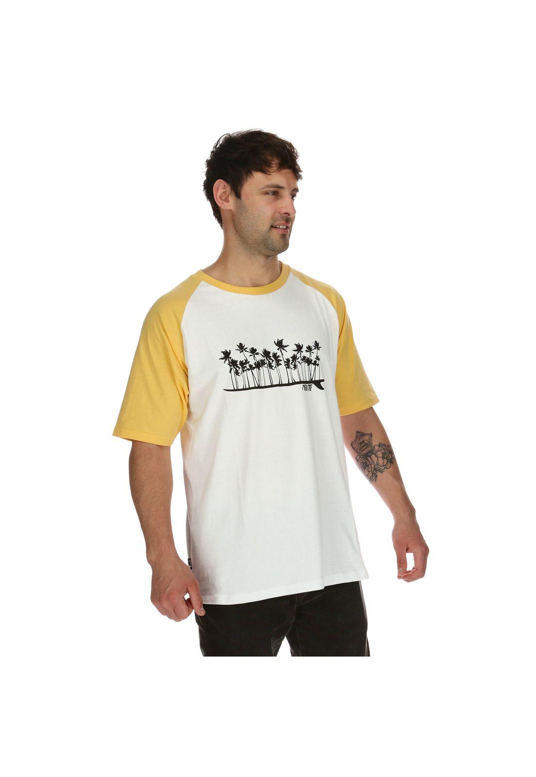 Polera M/C Hombre Raglan Surf Ss Blanco/Amarillo 7Veinte-3