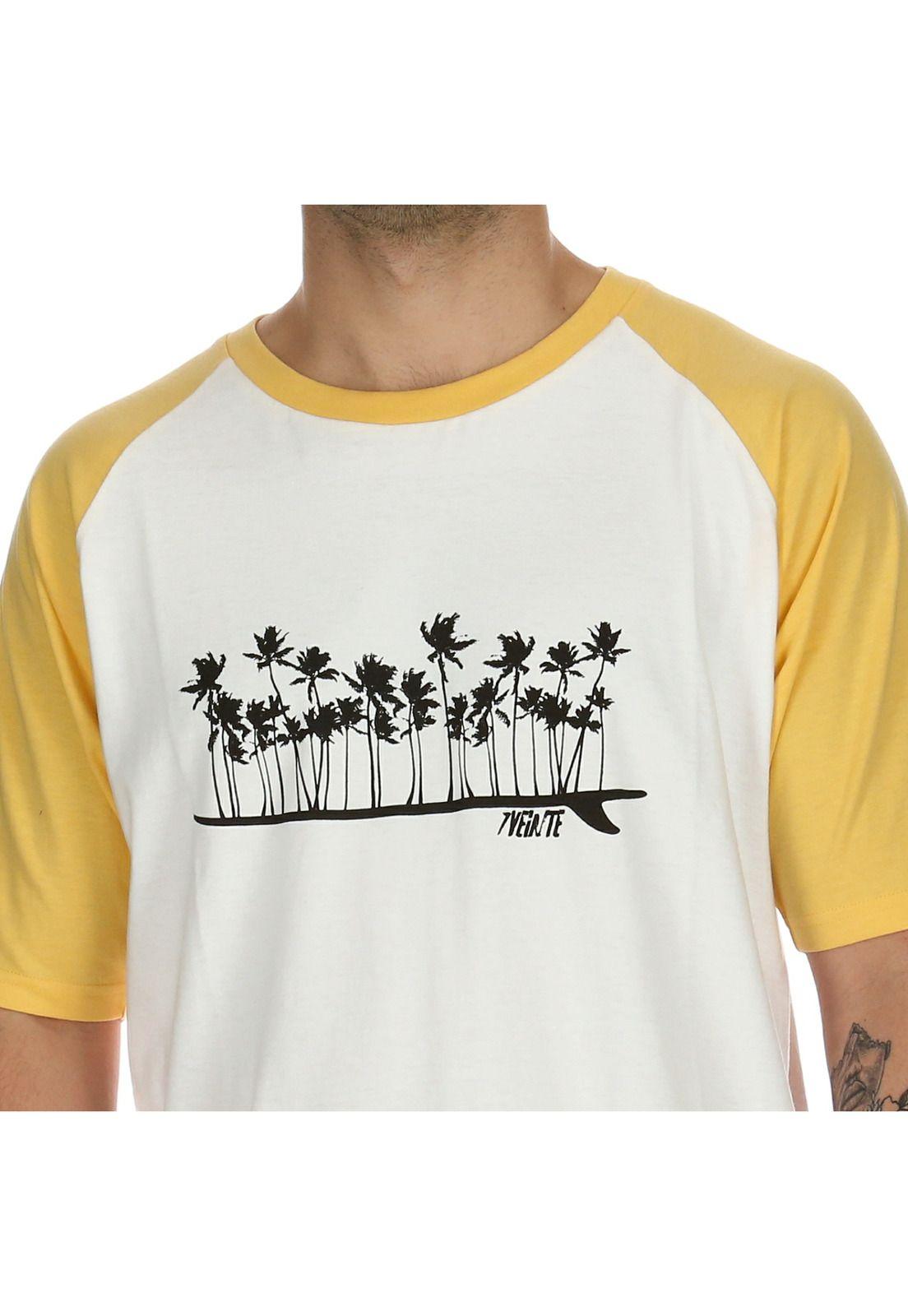 Polera M/C Hombre Raglan Surf Ss Blanco/Amarillo 7Veinte-4
