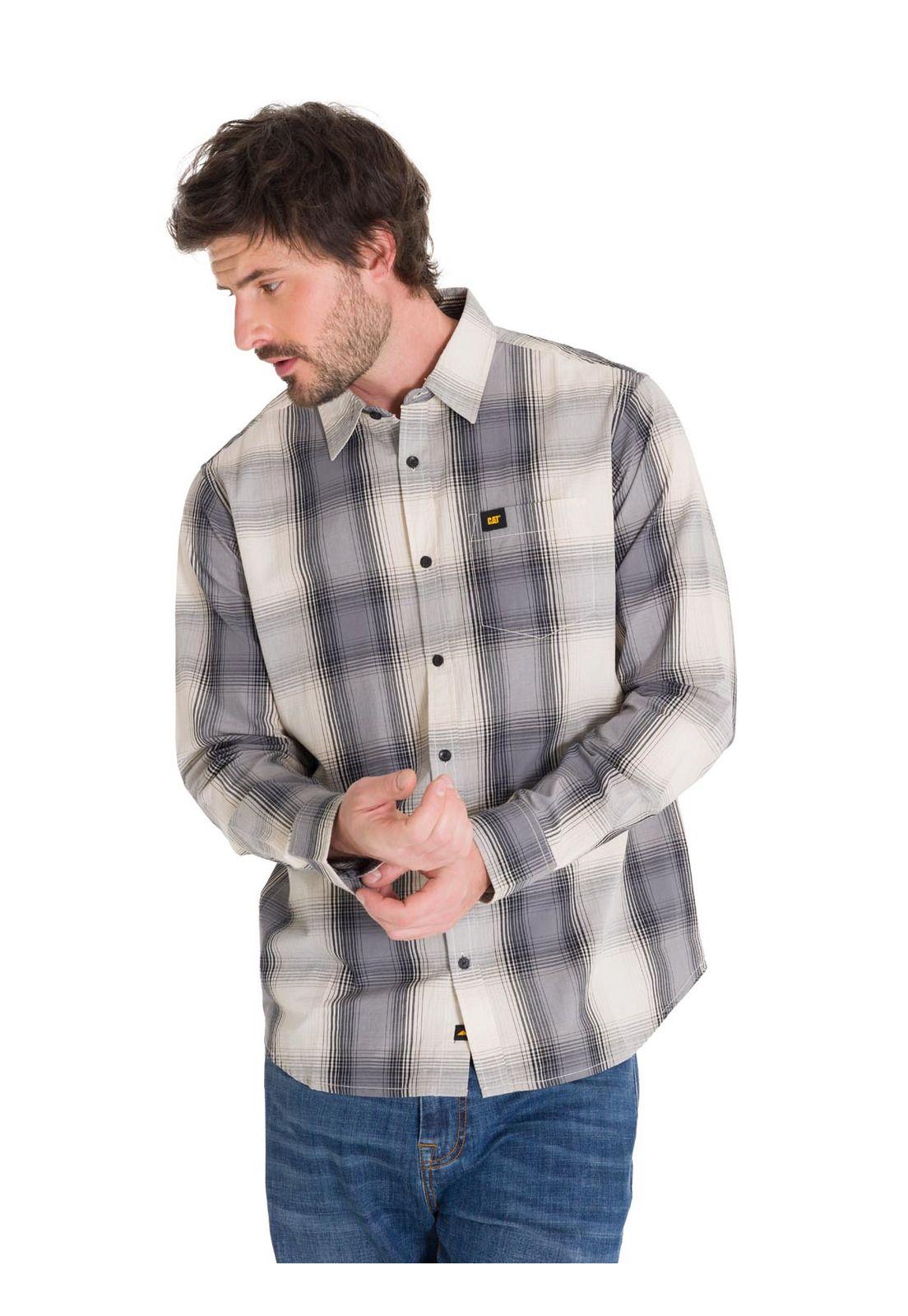 Camisa Manga Larga Plaid Poplin Hombre Amarillo-0