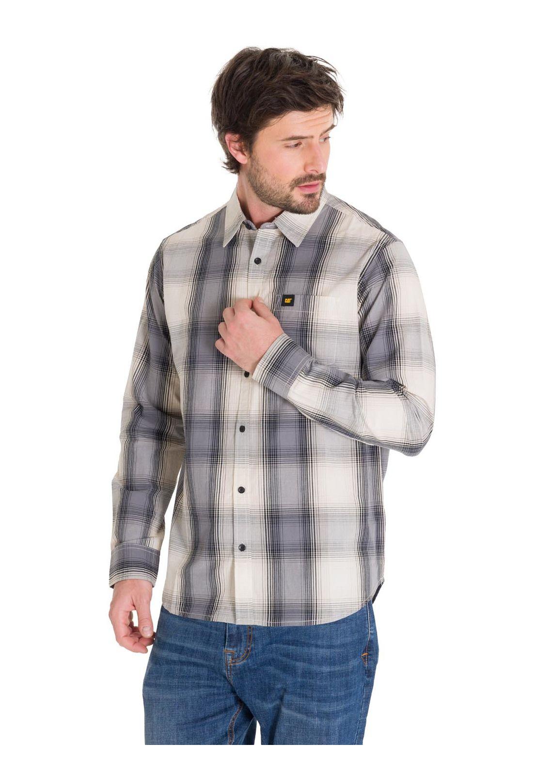 Camisa Manga Larga Plaid Poplin Hombre Amarillo-1