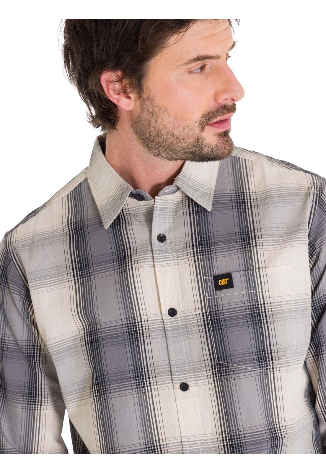 Camisa Manga Larga Plaid Poplin Hombre Amarillo-4