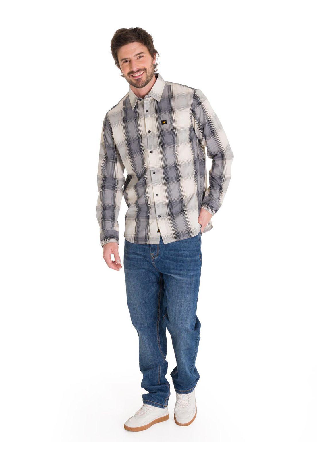Camisa Manga Larga Plaid Poplin Hombre Amarillo-5