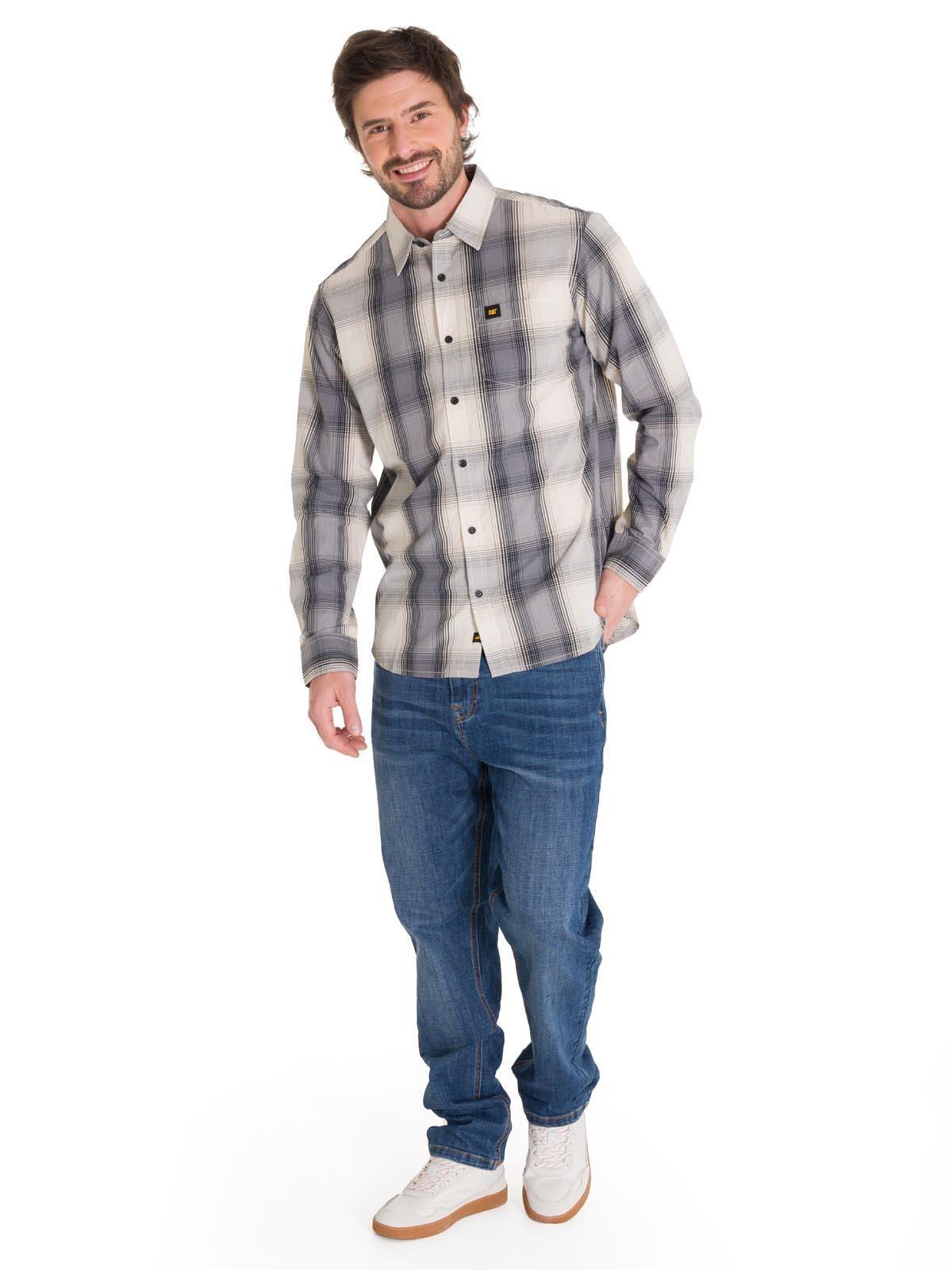 Camisa Manga Larga Plaid Poplin Hombre Amarillo-5