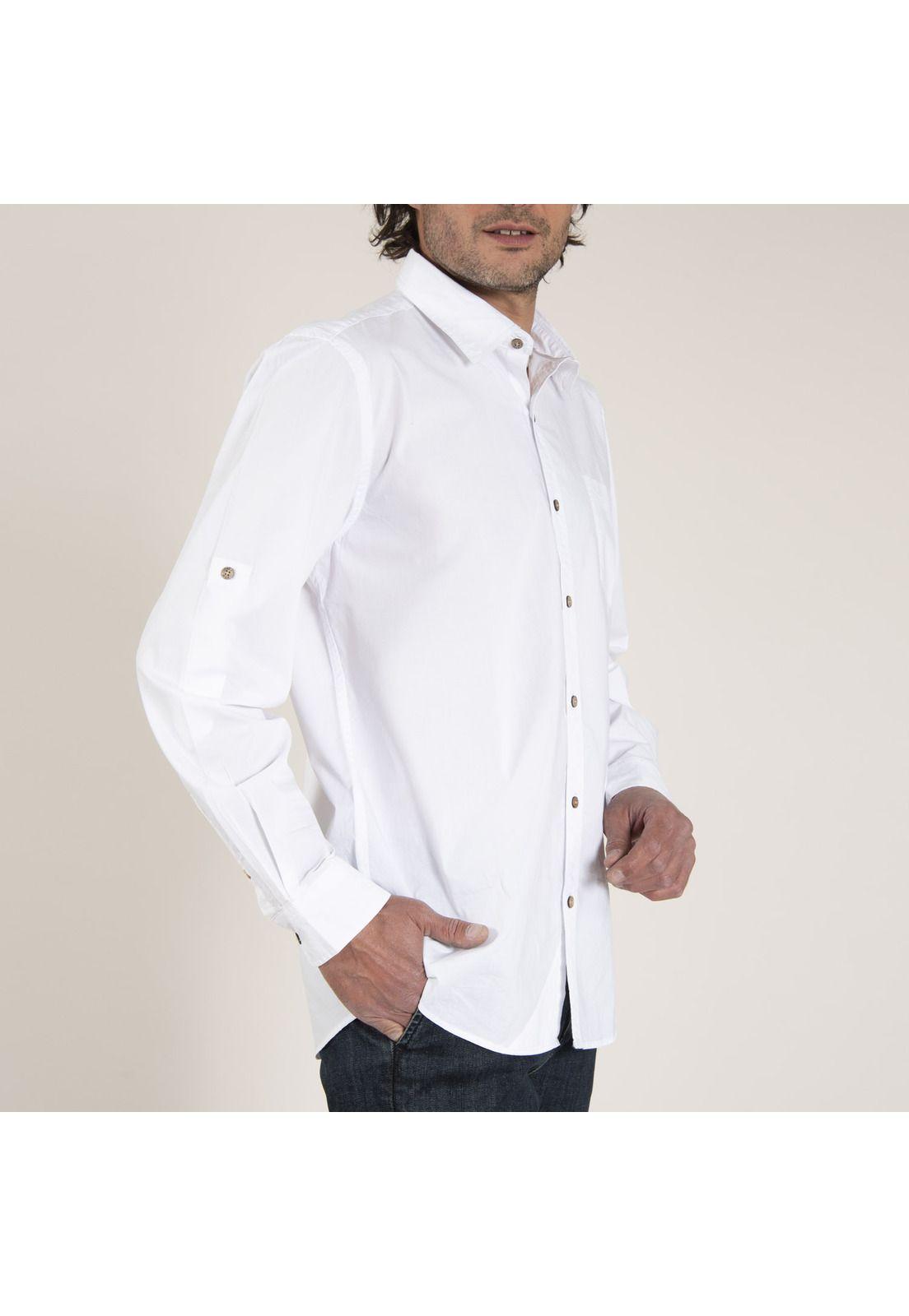 Camisa Algodón Organico Masculino Galiton Blanco Rockford-1
