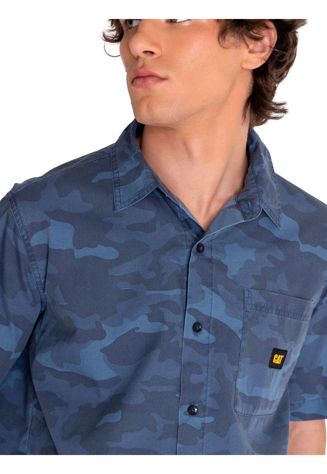 Camisa Manga Corta Hombre Relaxed Print Poplin Azul-4