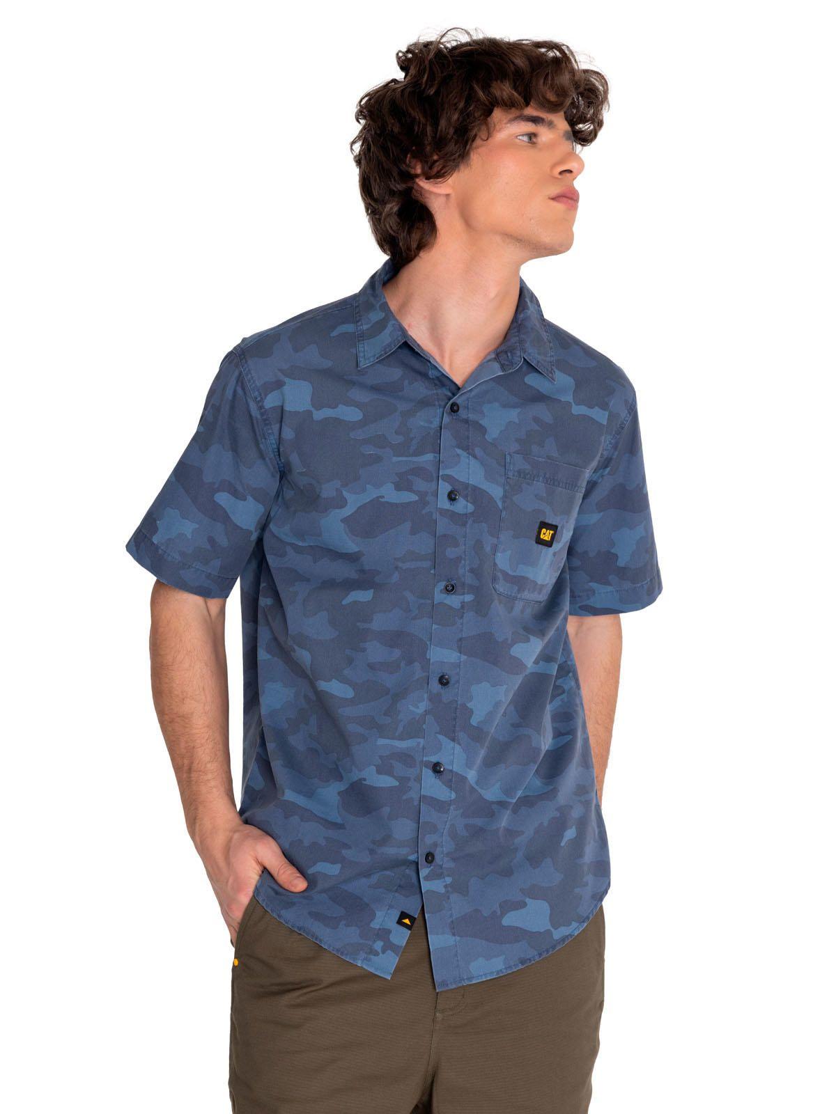 Camisa Manga Corta Hombre Relaxed Print Poplin Azul-0