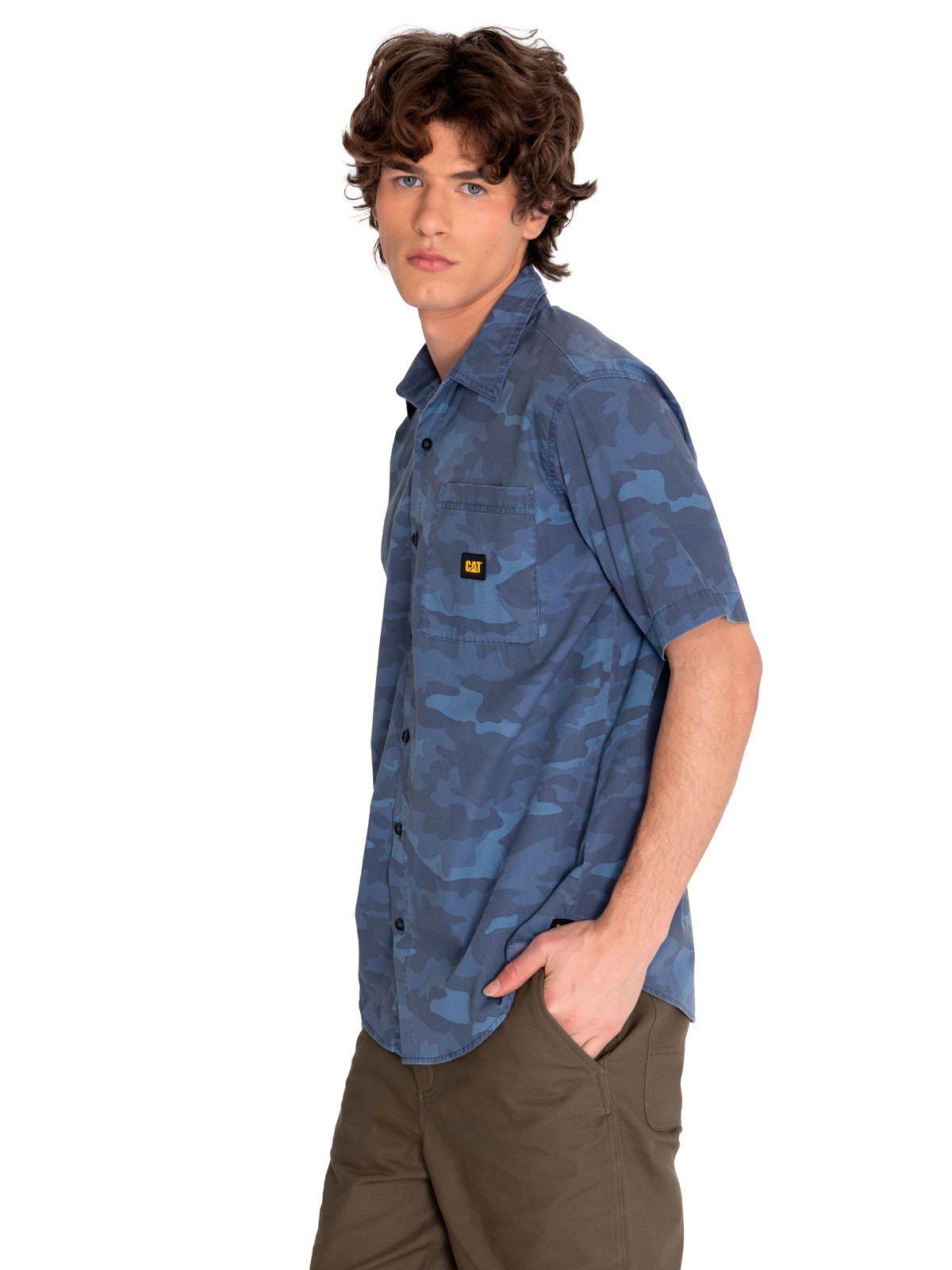 Camisa Manga Corta Hombre Relaxed Print Poplin Azul-1