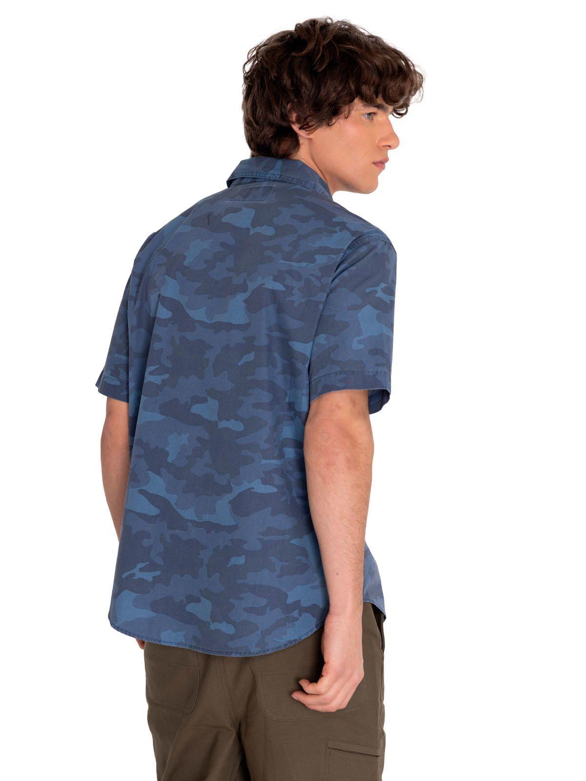 Camisa Manga Corta Hombre Relaxed Print Poplin Azul-3