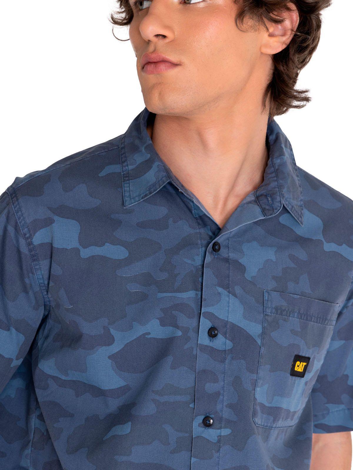 Camisa Manga Corta Hombre Relaxed Print Poplin Azul-4