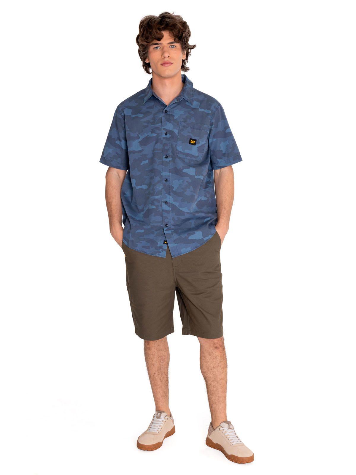 Camisa Manga Corta Hombre Relaxed Print Poplin Azul-5