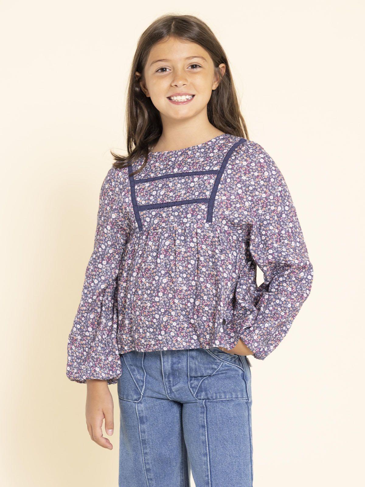 Blusa Manga Larga Amapola Niña Azul-1