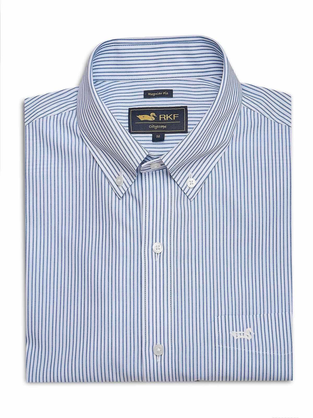 Camisa Cuello Button-Down Hombre Wf Azul rayas-0