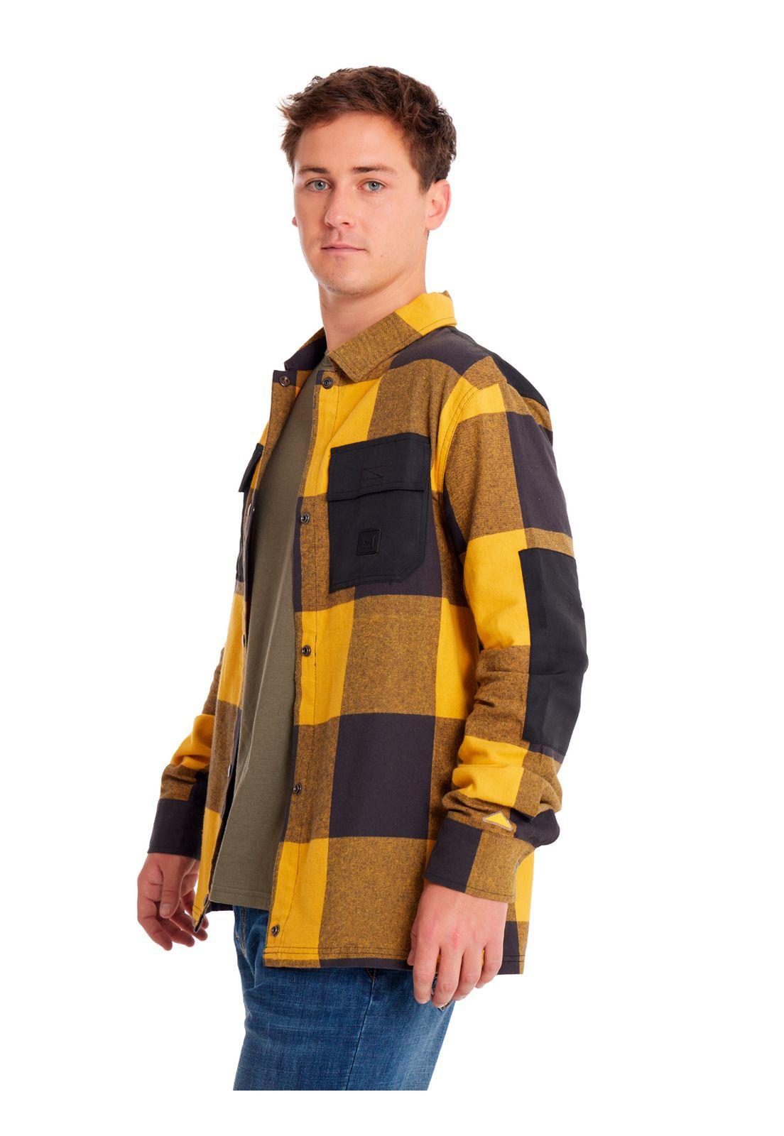 Camisa Manga Larga Flannel Hombre Snap Fr Amarillo-3