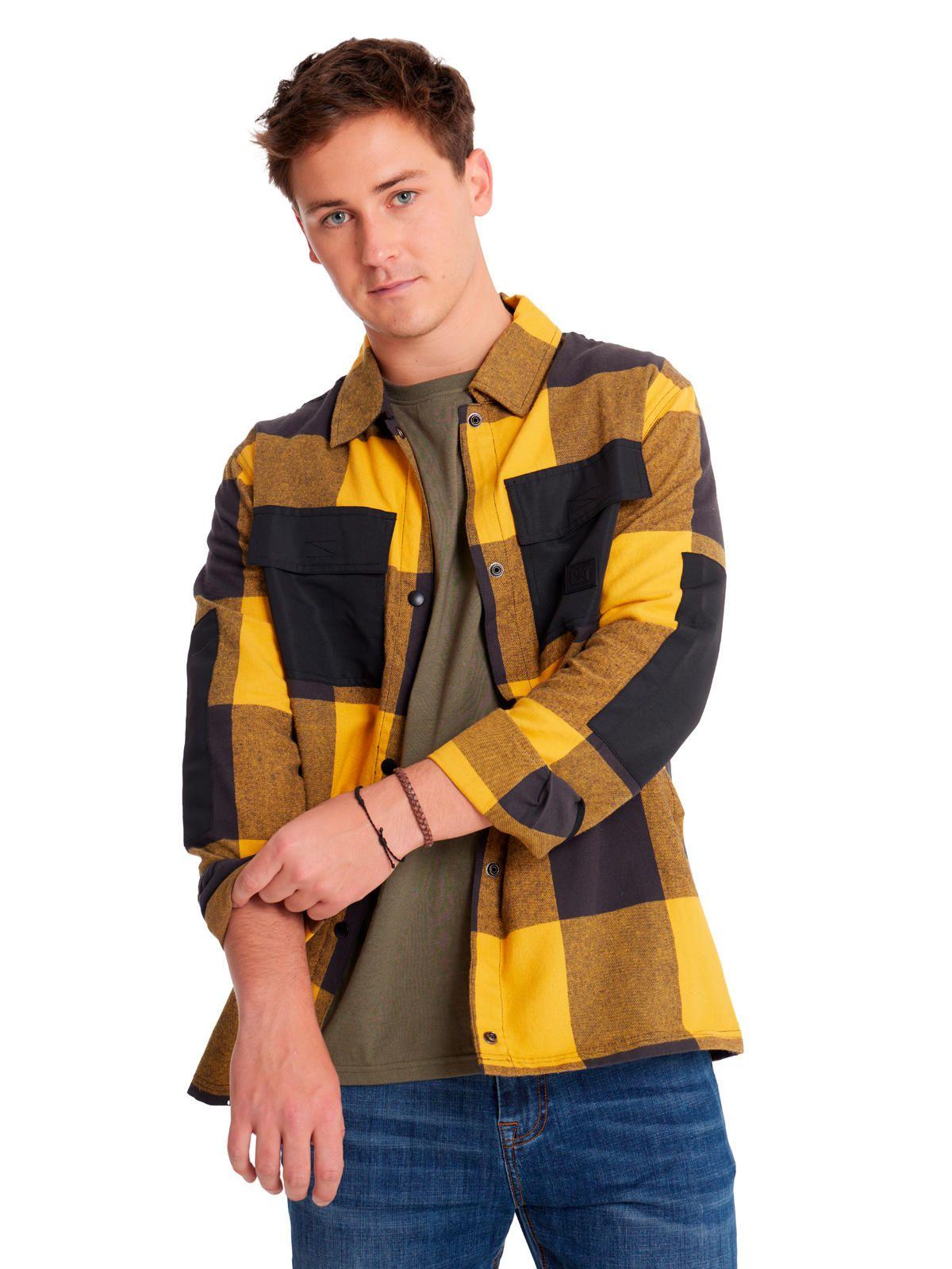 Camisa Manga Larga Flannel Hombre Snap Fr Amarillo-1