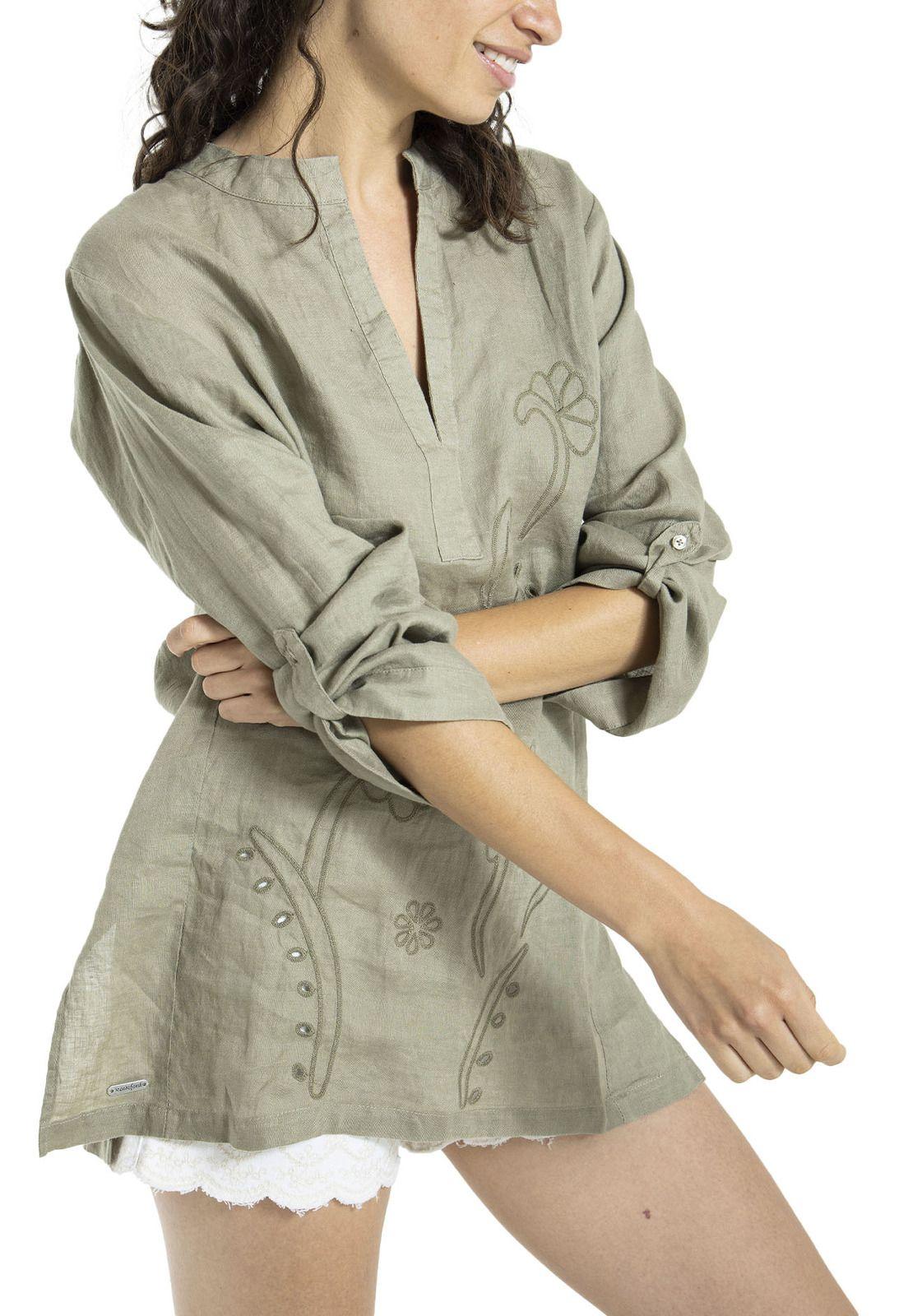 Vestido Lino Orgánico Mujer Debora Verde-4