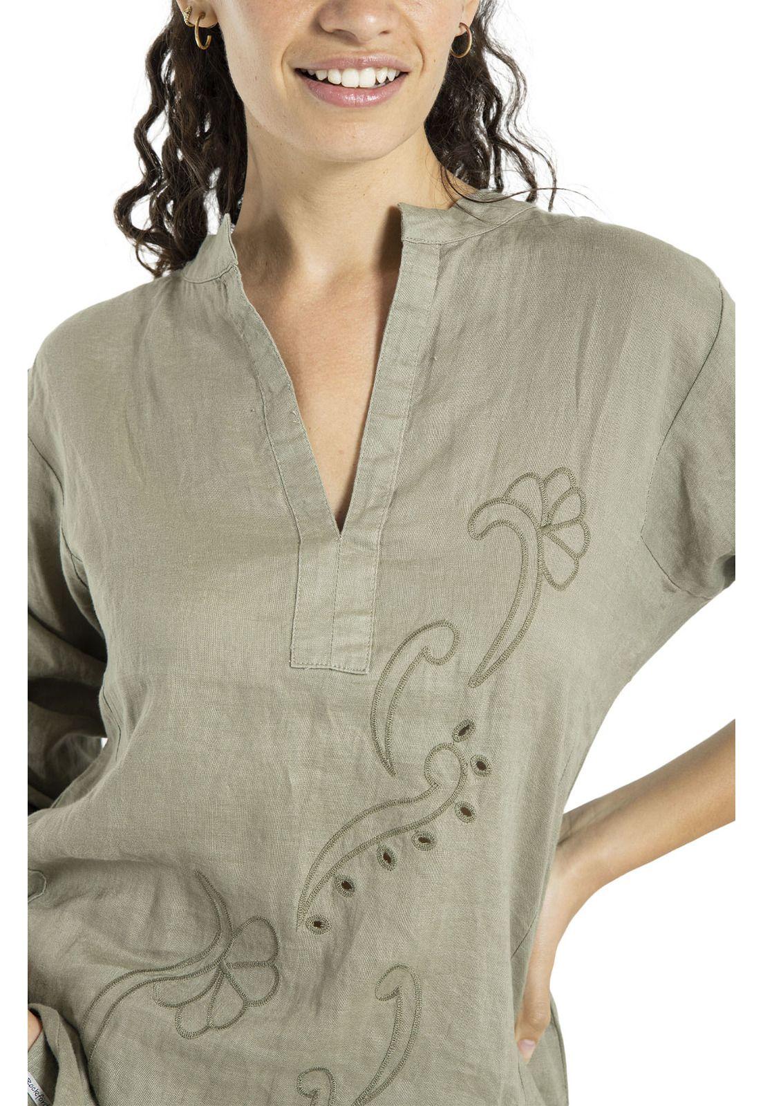 Vestido Lino Orgánico Mujer Debora Verde-6